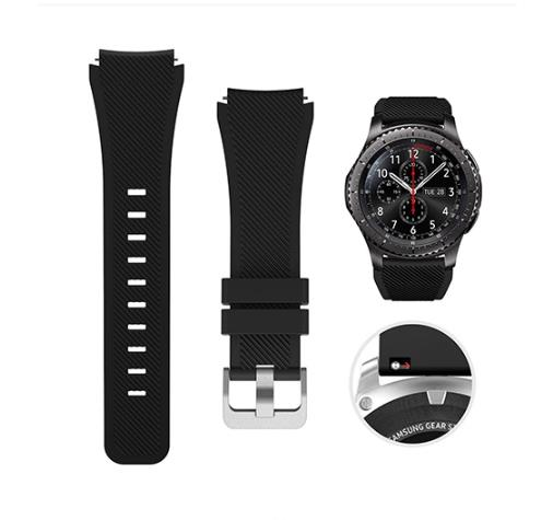 Samsung Gear S3 46mm Frontier Klasik Uyumlu Silikon Saat Kordon Kayış Siyah - Tek Ebat