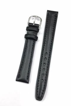 14 mm Yerli Üretim Düz Kesim Hakiki Deri Yumuşak Saat Kordonu Siyah - 14 mm