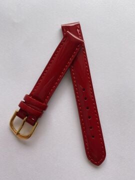 Hakiki Deri Kırmızı Renkli 14 mm Düz Saat Kordonu Kayışı