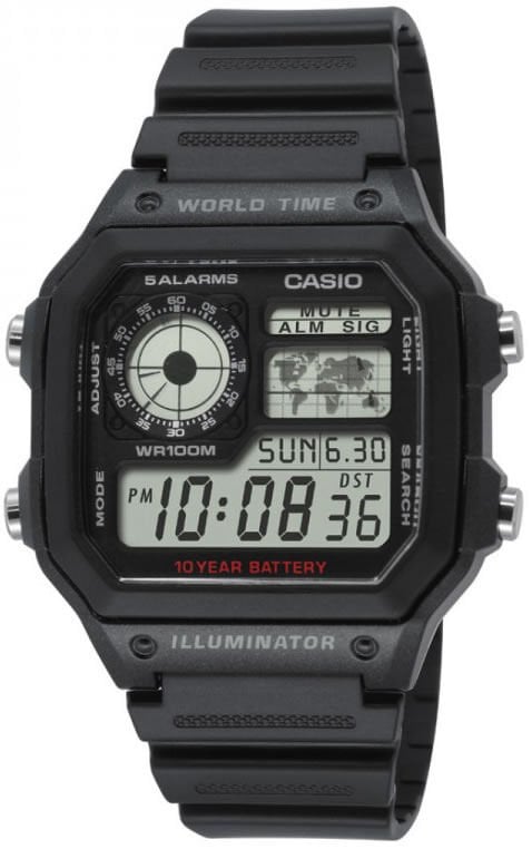 Casio AE-1200WH-1AVDF ''Casio Royale'' Siyah Renk Dünya Saatli Dijital Erkek Kol Saati