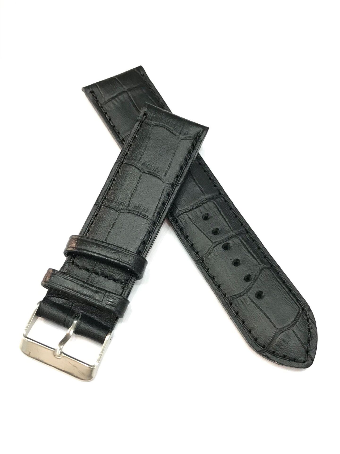 24 mm Croco Baskılı Desenli Yumuşak Hakiki Deri Saat Kordonu Siyah