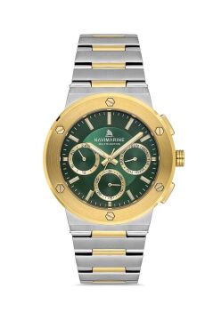 Navimarine NM256-05 Multifonksiyonlu Altın Sarı Yeşil Renk Çelik Erkek Kol Saati