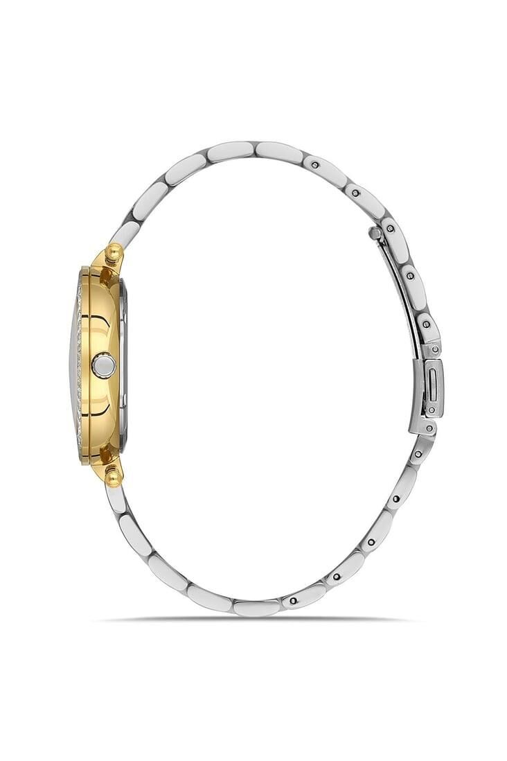 Navimarine NVM132-D1 Baget Taşlı Altın Sarı Gümüş Renk Çelik Kadın Kol Saati