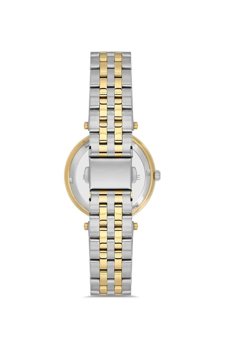 Navimarine NVM132-D1 Baget Taşlı Altın Sarı Gümüş Renk Çelik Kadın Kol Saati