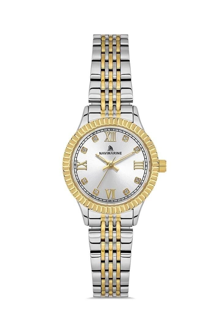 Navimarine NM267-03 Altın Sarı Gümüş Renk Çelik Kadın Kol Saati