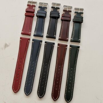 22 mm Yağlı Deri Beyaz Dikişli Akıllı Pimli Hakiki Deri Saat Kordonu