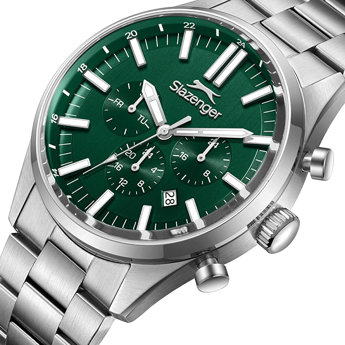 Slazenger SL.09.2502.2.03 Gümüş Yeşil Renk Paslanmaz Çelik Yeni Erkek Kol Saati