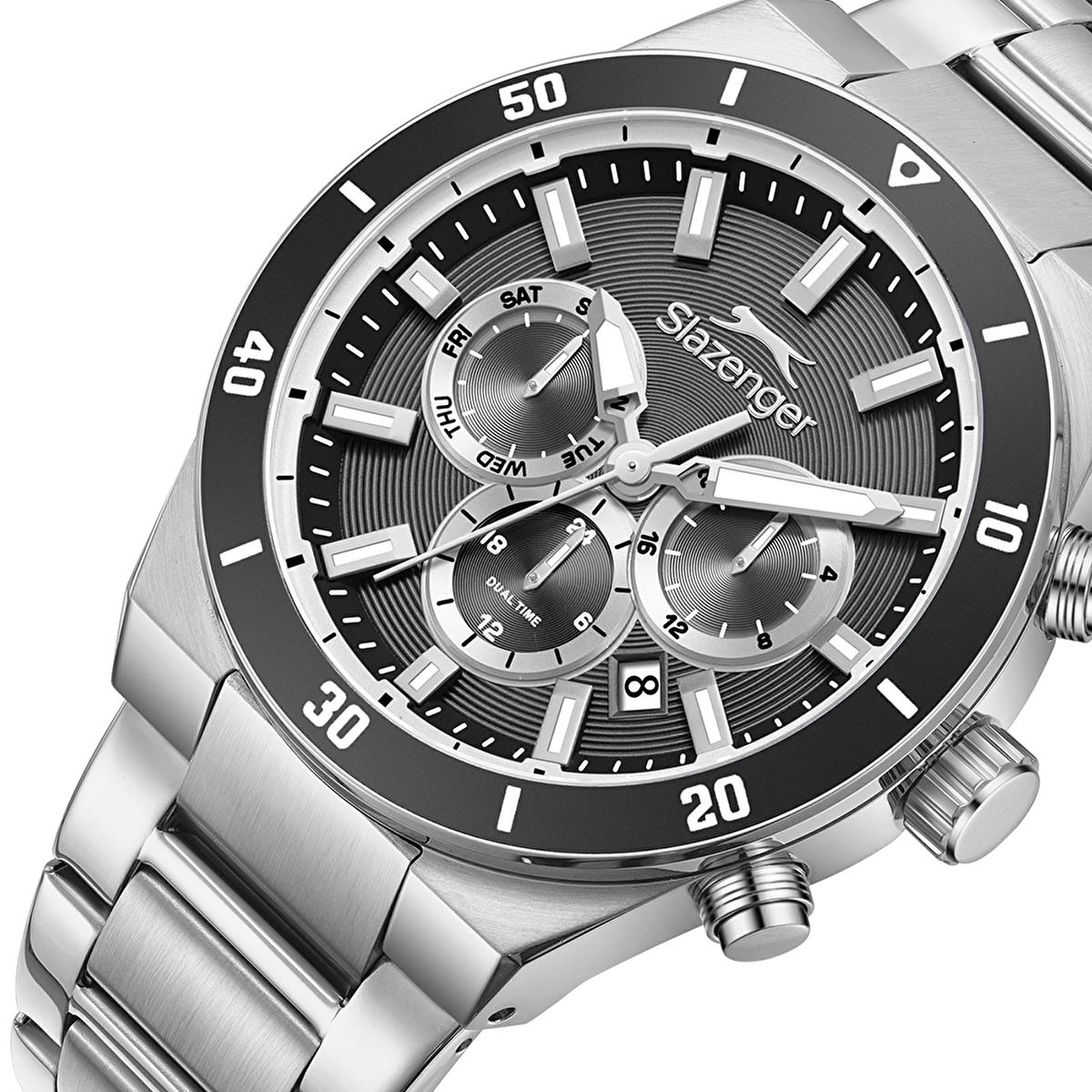 Slazenger SL.09.2492.2.01 Gümüş Siyah Renk Paslanmaz Çelik Yeni Erkek Kol Saati