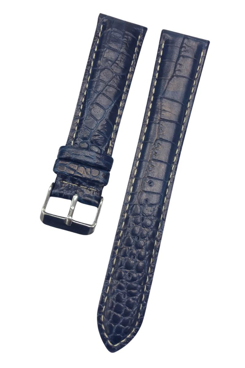 20 mm Beyaz Dikişli Bombeli Hakiki Deri Saat Kordonu - Yılan Derisi Görünümlü Roder