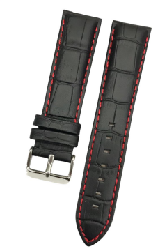 22 mm Kırmızı Dikişli Krokodil Baskı Hakiki Deri Saat Kordonu