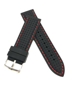 24 mm Dikişli Siyah Renkli Silikon Saat Kordonu Kayışı