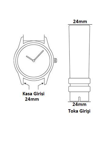 24mm Siyah Düz Hakiki Deri Saat Kordonu Kayışı