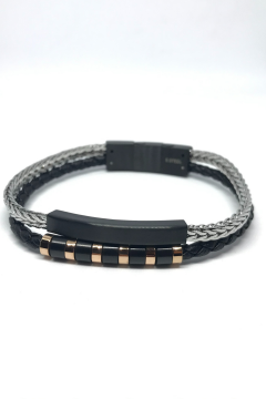 Daniel Klein Siyah Hakiki Deri ve Çelik Erkek Bileklik