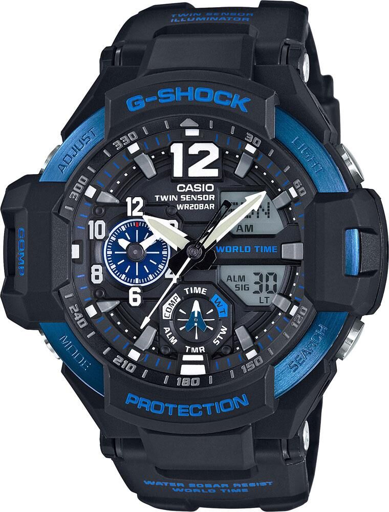 Casio G-Shock GA-1100 GA-1000 Siyah Orijinal Silikon Saat Kordonu - Mavi Yazılı