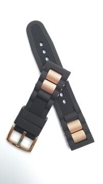24 mm Metal Aksesuarlı Rose Siyah Silikon Saat Kordonu Kayışı