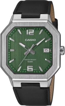 Casio MTP-B195L-3AVDF Sekizgen Bezel Dokulu Yeşil Kadran Deri Kordon Erkek Kol Saati