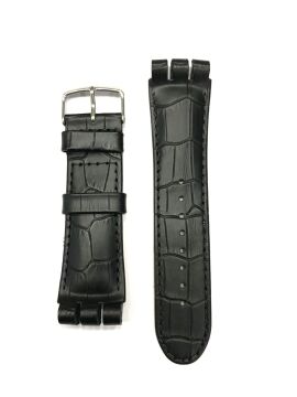 Swatch Yos Uyumlu Hakiki Deri Saat Kayışı Kordonu 24 mm Siyah
