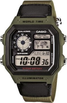 Casio AE-1200WHB-3BVDF ''Casio Royale'' Askeri Yeşil Bez Kordon Dijital Erkek Kol Saati