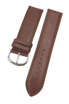 24 mm Kahverengi Dikişli Düz Klasik Hakiki Deri Saat Kordonu