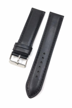 22 mm Siyah Dikişli Düz Klasik Hakiki Deri Saat Kordonu