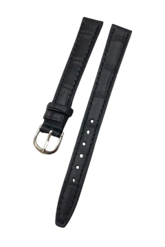 12 mm Siyah Dikişli Krokodil Baskı Hakiki Deri Saat Kordonu