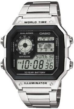 Casio AE-1200WHD-1AVDF ''Casio Royale'' Dünya Saatli Gümüş Çelik Dijital Erkek Kol Saati