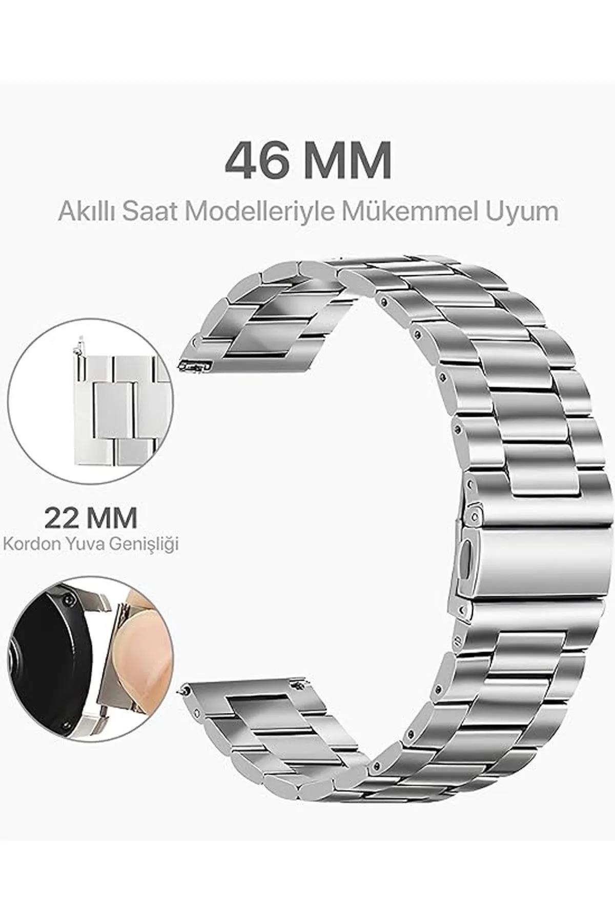 Huawei Watch Gt Gt2 Gt2 Pro Uyumlu Classic Çelik Metal Kordon Akıllı Saat Kordonu 22 mm Gümüş