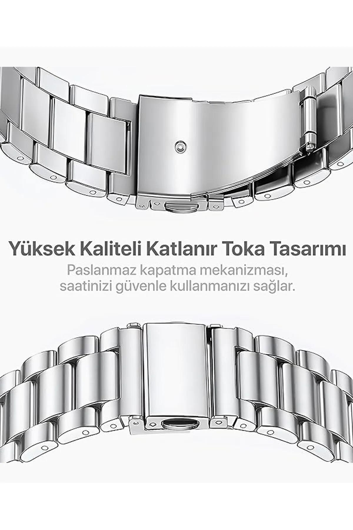 Huawei Watch Gt Gt2 Gt2 Pro Uyumlu Classic Çelik Metal Kordon Akıllı Saat Kordonu 22 mm Gümüş