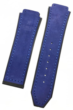 Hublot Senna Uyumlu Süet Yüzeyli Mavi Silikon Saat Kordonu