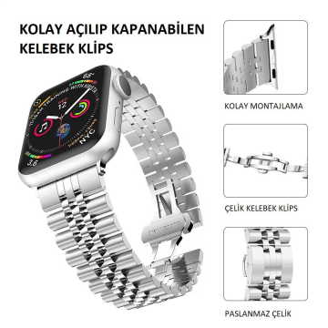 22 mm Jubile Tasarım Paslanmaz Çelik Saat Kordonu Apple Watch Uyumlu