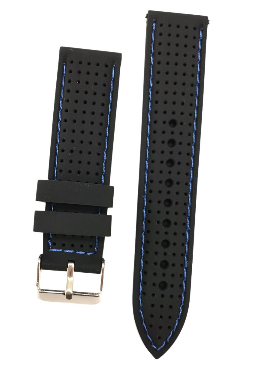22mm Benekli Renkli Yüksek Kalite Silikon Saat Kordonu Kayışı Siyah Mavi - 22mm