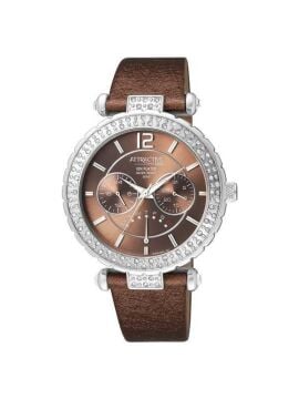 Q&Q Attractive Kadın Kahverengi Fonksiyonlu Taşlı Kol Saati