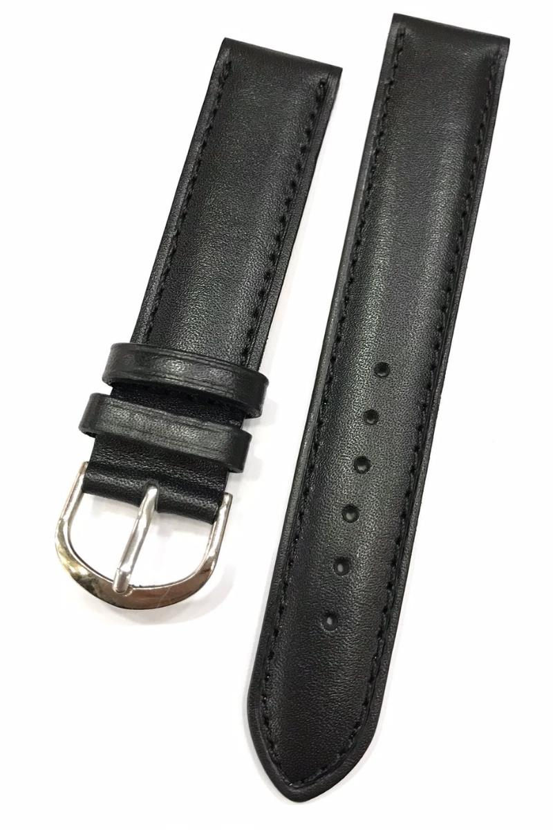 20 mm Düz Yerli Üretim Siyah Renk Deri Saat Kordonu