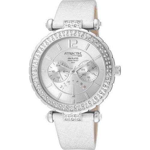 Q&Q Attractive Kadın Beyaz Renk Fonksiyonlu Taşlı Kol Saati