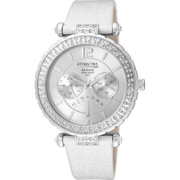 Q&Q Attractive Kadın Beyaz Renk Fonksiyonlu Taşlı Kol Saati
