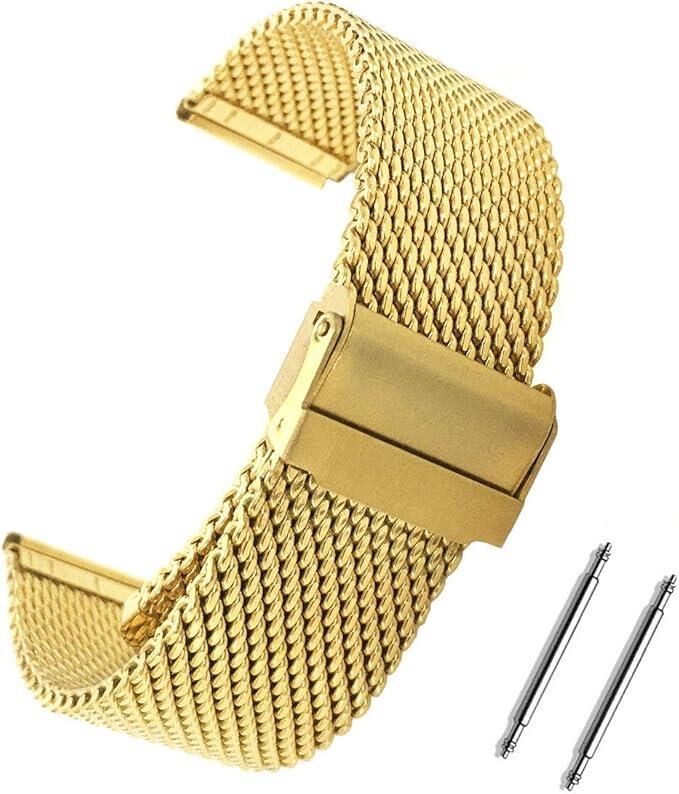 Yüksek Kalite Paslanmaz Çelik Hasır Örgü Hasır Çelik Saat Kordonu 22 mm Sarı