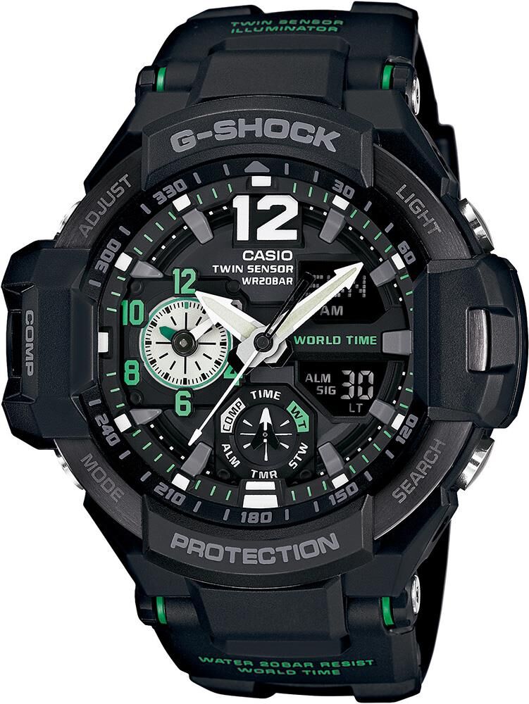 Casio G-Shock GA-1100 GA-1000 Siyah Orijinal Silikon Saat Kordonu - Yeşil Yazılı