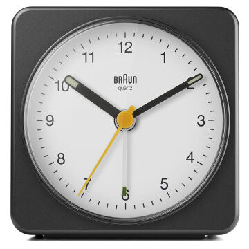 BRAUN BC03BW SİYAH-BEYAZ KLASİK SEYAHAT ANALOG ALARMLI MASA SAATİ