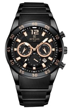 Reward RWA141014 Siyah Çelik Kordon Rose Gold Detaylı Siyah Kadran Erkek Kol Saati