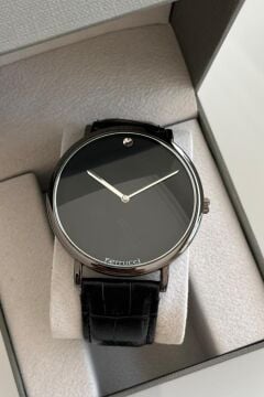 Ferrucci Siyah Klasik Deri Kayışlı Erkek Kol Saati