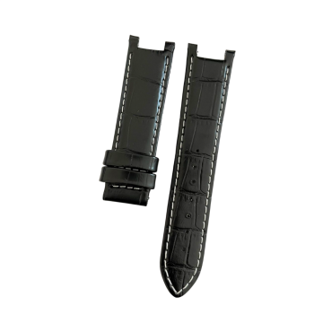 Guess Uyumlu 22 mm Hakiki Deri Saat Kordonu Klipsli Model - Siyah Beyaz Dikişli