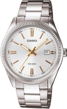 Casio MTP-1302D-7A2VDF Tırtıklı Bezel Gümüş Çelik Altın Detaylı Erkek Kol Saati