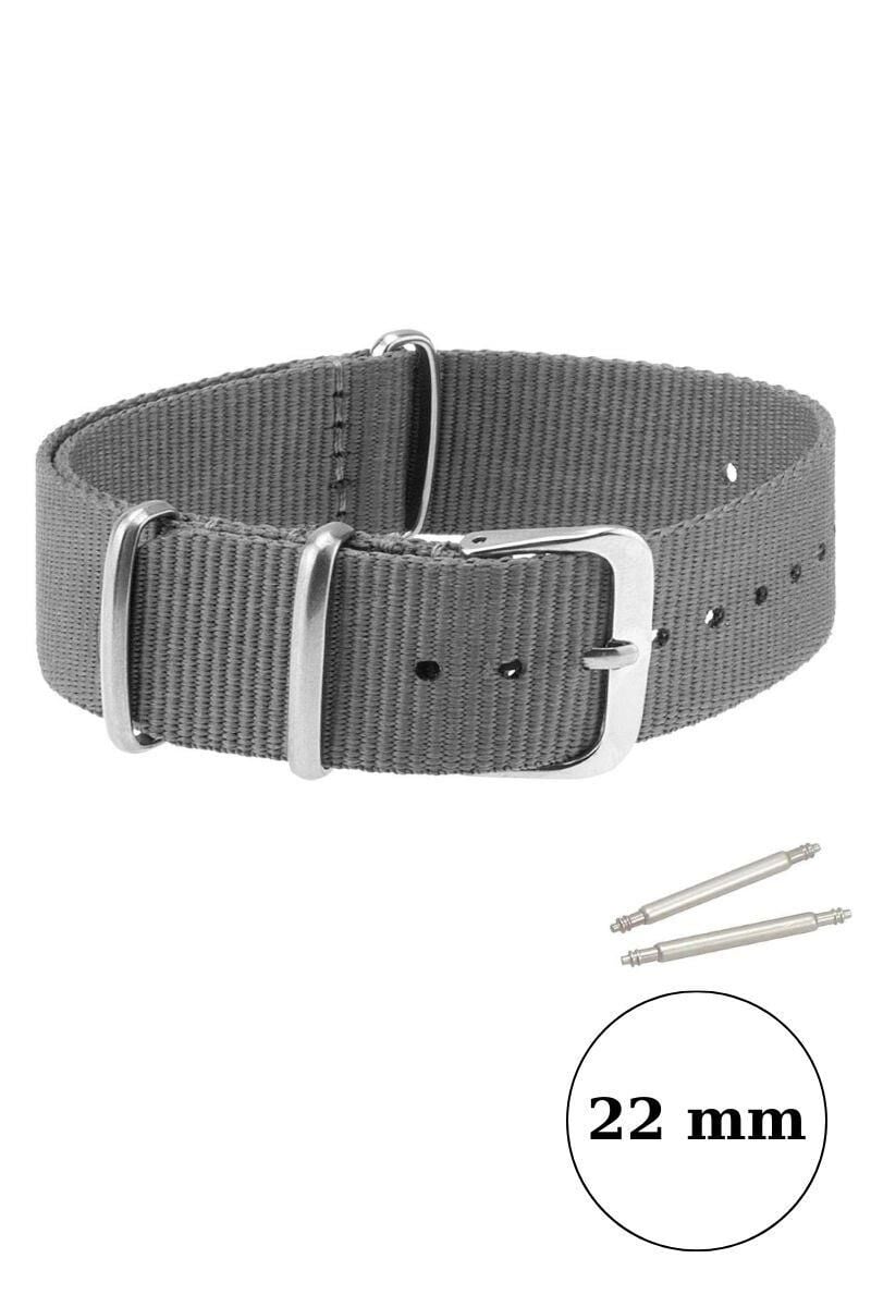 Klasik Suya Dayanıklı Koku Yapmaz Sportif Renkli Nato Saat Kordonu 22 mm Gri