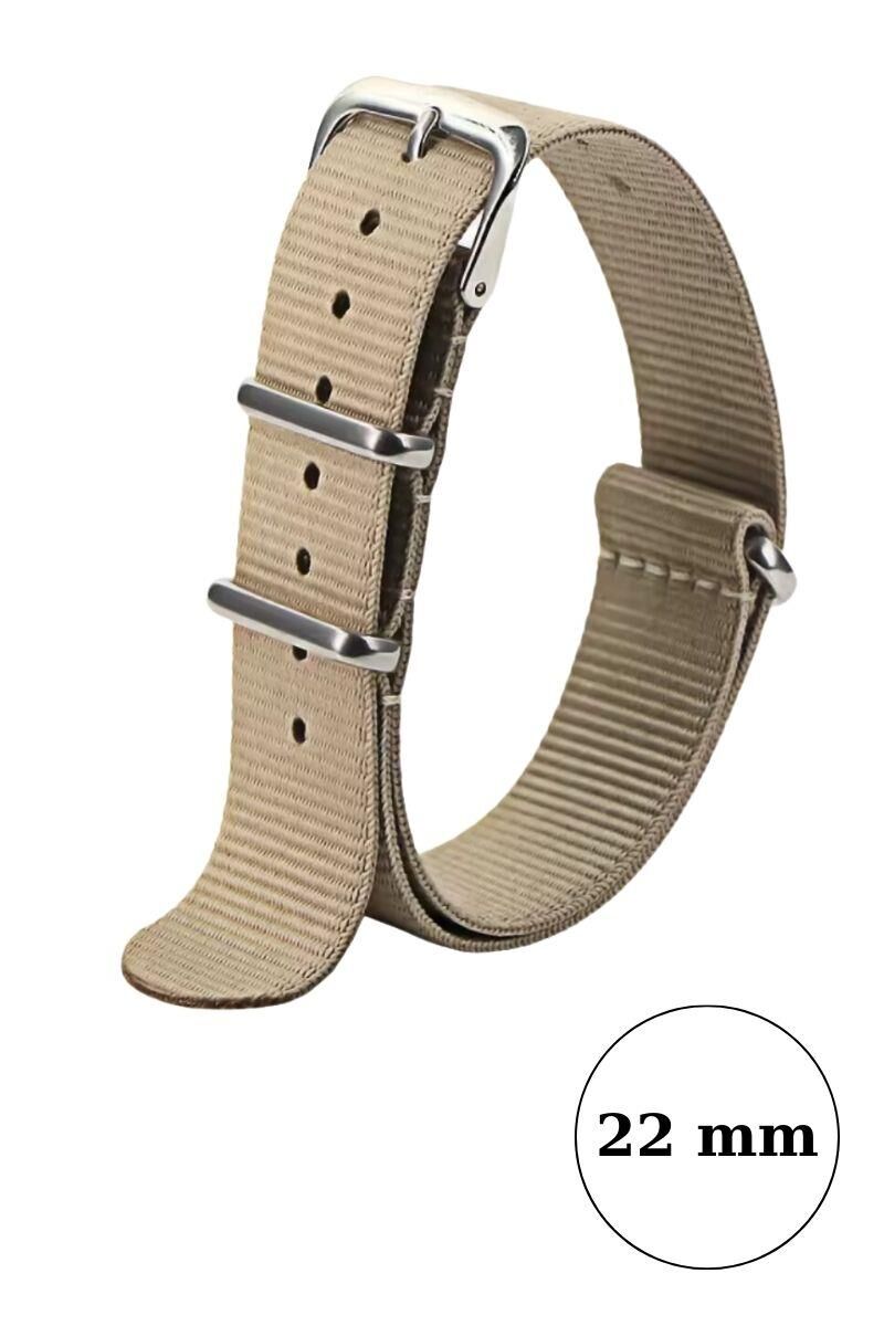 Klasik Suya Dayanıklı Koku Yapmaz Sportif Renkli Nato Saat Kordonu 22 mm Krem
