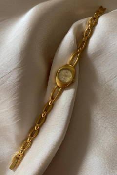 Q&Q Superior Hakiki Altın Renk Kaplama Özel Tasarım Kordon Küçük Vintage Kadın Kol Saati