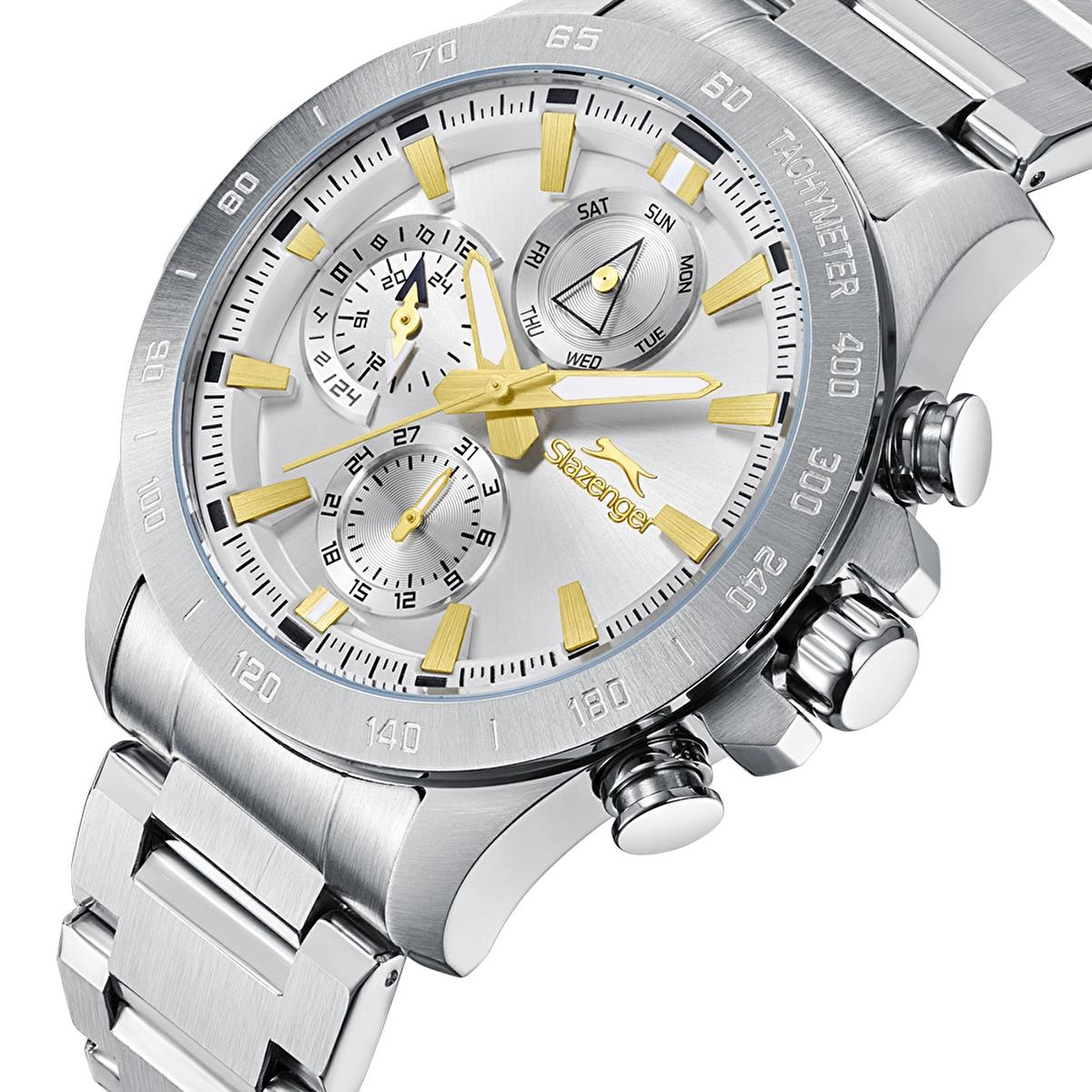 Slazenger SL.09.2482.2 Serisi Gümüş Renk Paslanmaz Çelik Spor Tasarım Erkek Kol Saati