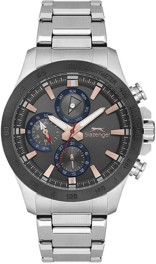 Slazenger SL.09.2482.2 Serisi Gümüş Renk Paslanmaz Çelik Spor Tasarım Erkek Kol Saati FÜME