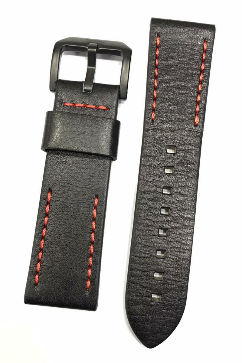 24 mm Siyah Kırmızı Slazenger Orijinal Hakiki Deri Saat Kordonu