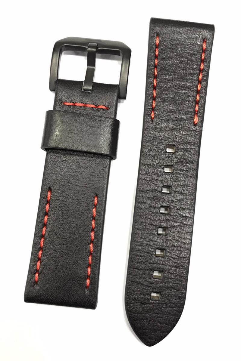 24 mm Siyah Kırmızı Slazenger Orijinal Hakiki Deri Saat Kordonu