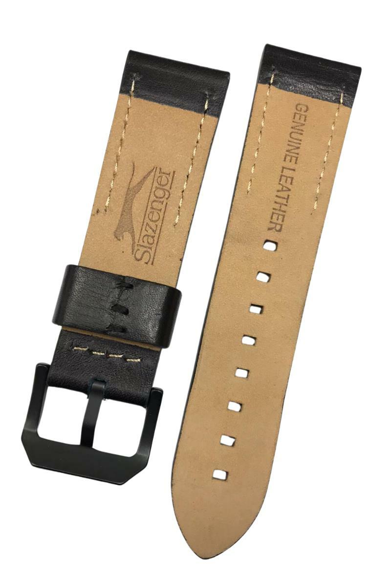 24 mm Siyah Kırmızı Slazenger Orijinal Hakiki Deri Saat Kordonu